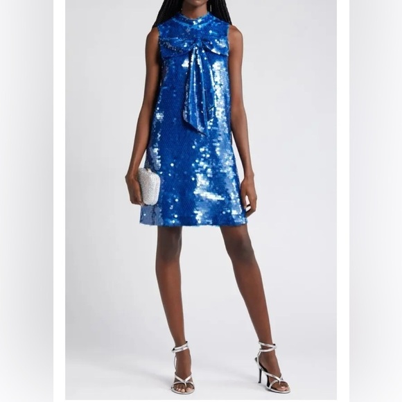 New! CIEBON Anita Bow Paillette Sequin Sleeveless Mini Shift Dress 💙 Small NWT! - Picture 10 of 15